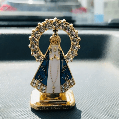 Santinha Nossa Senhora Aparecida P/ Painel Carro Dupla Face com Coroa de Strass