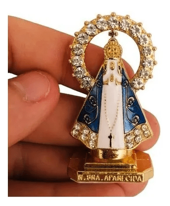 Santinha Nossa Senhora Aparecida P/ Painel Carro Dupla Face com Coroa de Strass