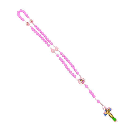 Terço Infantil Rosa Colorido Para Crianças Primeiro Terço 6 mm -