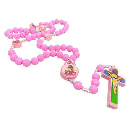 Terço Infantil Rosa Colorido Para Crianças Primeiro Terço 6 mm -