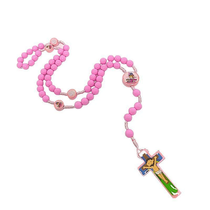 Terço Infantil Rosa Colorido Para Crianças Primeiro Terço 6 mm -