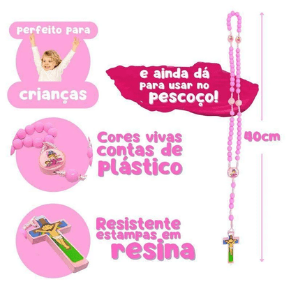 Terço Infantil Rosa Colorido Para Crianças Primeiro Terço 6 mm -