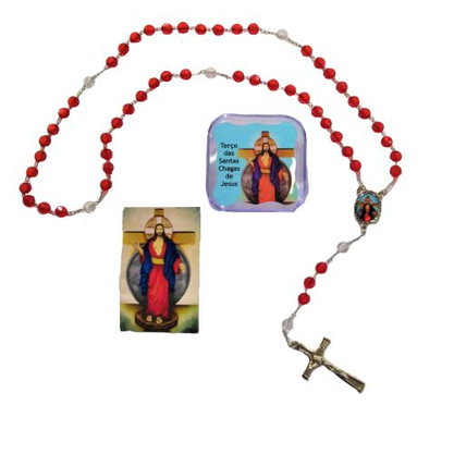 Terço Irisado Santa Chagas de Jesus - Caixinha de Acrílico -