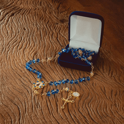 Terço na Corrente Nossa Senhora Aparecida  - 300 Anos - Azul/Dourado -