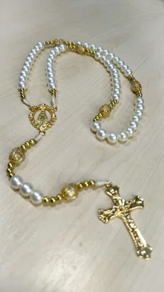 Terço Nossa Senhora Aparecida Branco com Dourado -