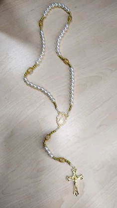 Terço Nossa Senhora Aparecida Branco com Dourado -