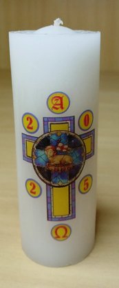 Mini Círio Pascal Fino - Adesivado - Cordeiro 02 - Diâmetro 4,4 cm -