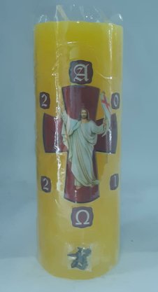 Mini Círio Pascal Fino - Adesivado  - Cristo 01 - Diâmetro 4,4 cm -
