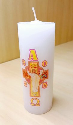 Mini Círio Pascal Fino - Adesivado - Cristo 02 - Diâmetro 4,4 cm