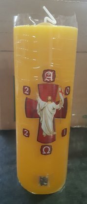 Mini Círio Pascal Grosso - Adesivado - Cristo 01 - Diâmetro 5,7 cm -