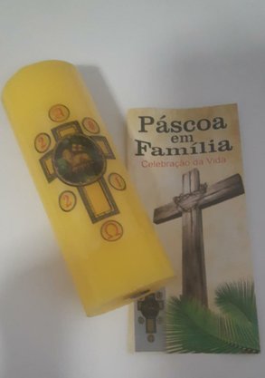 Mini Círio Pascal Grosso - Adesivado - Cristo 01 - Diâmetro 5,7 cm -
