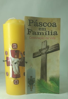 Mini Círio Pascal Grosso - Adesivado - Cristo 01 - Diâmetro 5,7 cm -