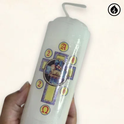 Mini Círio Pascal Médio - Adesivado - Cordeiro 02 - Diâmetro 5 cm -