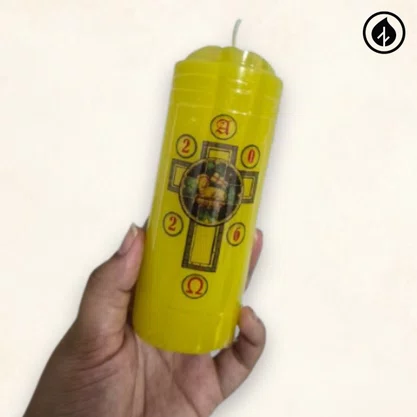 Mini Círio Pascal Médio - Adesivado - Cordeiro 02 - Diâmetro 5 cm -
