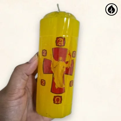 Mini Círio Pascal Médio - Adesivado - Cristo 01 - Diâmetro 5 cm -