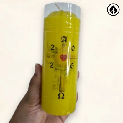 Mini Círio Pascal médio - Adesivado - Sagrado Coração 01 - Diâmetro 5 cm -