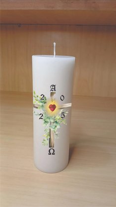 Vela Círio Pascal 40 cm x 9,5 cm - Adesivado - Sagrado Coração 01 -