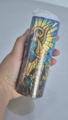 Vela Média Votiva Vitral - 5 x 14 cm - Anjo da Guarda