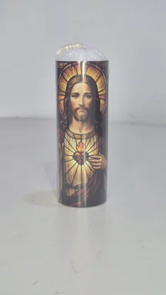 Vela Média Votiva Vitral - 5 x 14 cm - Sagrado Coração de Jesus