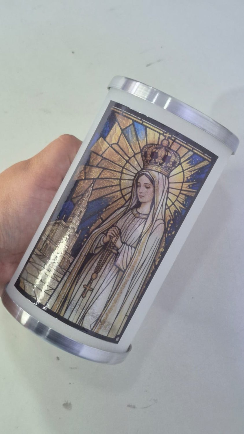 Porta Vela com Imagem Colorida Vitral - N. S. de Fátima