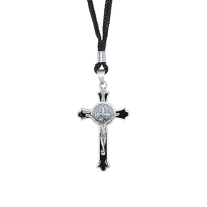 Colar - Crucifixo Metal com Medalha de São Bento - 5 cm -