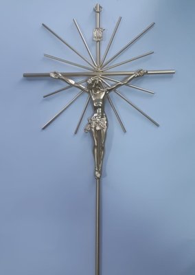 Crucifixo Metal Raiado 24 x 13 cm - Barra Redonda -