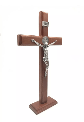Crucifixo para Mesa - São Bento - 26 cm  - Prata Velha -