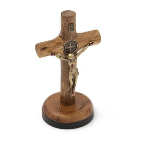 Crucifixo para Mesa - São Bento - 7 cm - Ouro Velho - (Foi por Você)