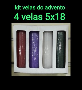 kit 4 velas Texturizadas para Advento  - 5 x 18 cm - Lilás, Vermelha, Verde e Branca