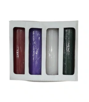 kit 4 velas Texturizadas para Advento  - 5 x 18 cm - Lilás, Vermelha, Verde e Branca