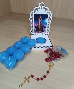 Kit Novena de Nossa Senhora Aparecida- 9 Velas Lamparinas Azul Celeste e 1 terço