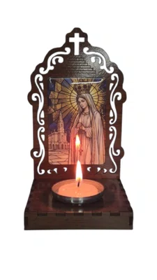 Oratório N. S. de Fátima Resinado em MDF com Porta Vela