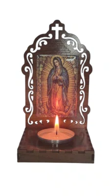 Oratório N. S. de Guadalupe Resinado em MDF com Porta Vela