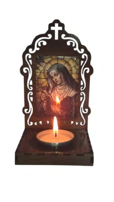 Oratório Santa Rita Resinado em MDF com Porta Vela