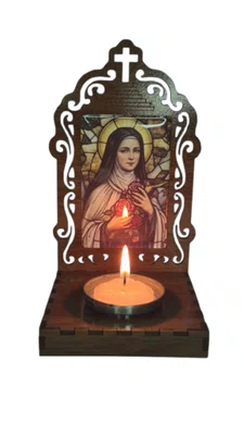 Oratório Santa Terezinha Resinado em MDF com Porta Vela