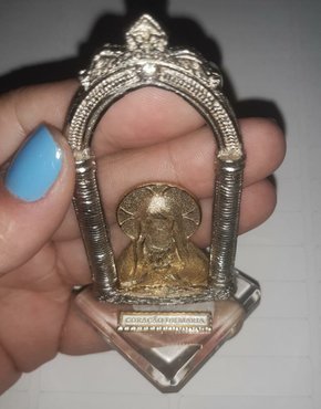 Pedestal Acrílico Arco Prata " Imaculado Coração de Maria "