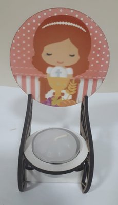 Pedestal em MDF com Vela Rechô - Lembrança Eucaristia Menina -