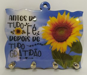 Porta Chaves 4 Pinos Resinado -  Antes Fé Depois Gratidão -