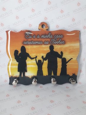 Porta Chaves 4 Pinos Resinado - Eu é minha Casa Serviremos ao Senhor -
