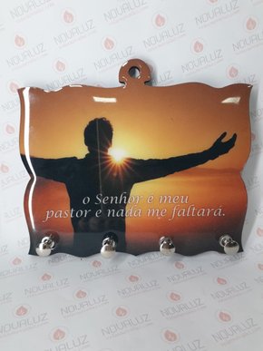 Porta Chaves 4 Pinos Resinado - O Senhor é Meu Pastor e Nada me Faltará -