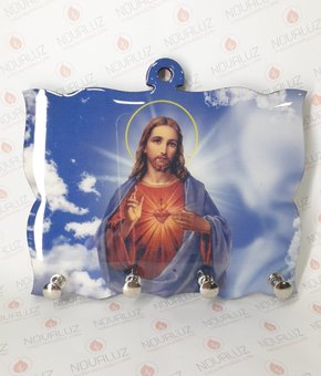 Porta Chaves 4 Pinos Resinado - Sagrado Coração de Jesus -