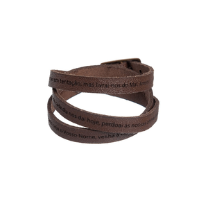 Pulseira em Couro Oração de Pai Nosso - Pequeno -