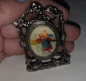 Quadrinho de Mesa Fundição " São Cristóvão" - Prata Velha -