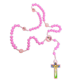 Terço Infantil Rosa Colorido Para Crianças Primeiro Terço 6 mm -