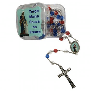 Terço Irisado Maria Passa a frente - Caixinha de Acrílico -