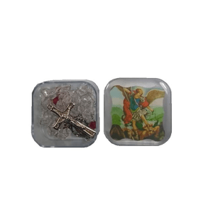 Terço Irisado  São Miguel - Caixinha de Acrílico -