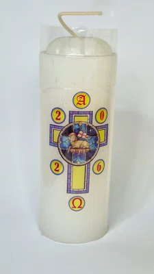 Mini Círio Pascal Médio - Adesivado - Cordeiro 02 - Diâmetro 5 cm -