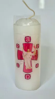 Mini Círio Pascal Médio - Adesivado - Cristo 01 - Diâmetro 5 cm -