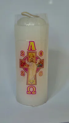 Mini Círio Pascal Médio - Adesivado - Cristo 02 - Diâmetro 5 cm -