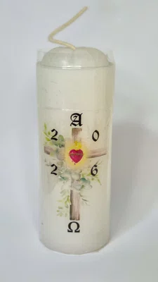 Mini Círio Pascal médio - Adesivado - Sagrado Coração 01 - Diâmetro 5 cm -